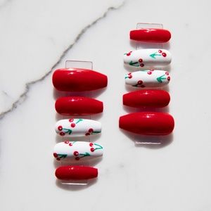 Hand Painted Cherry Ballerina Press On Nails